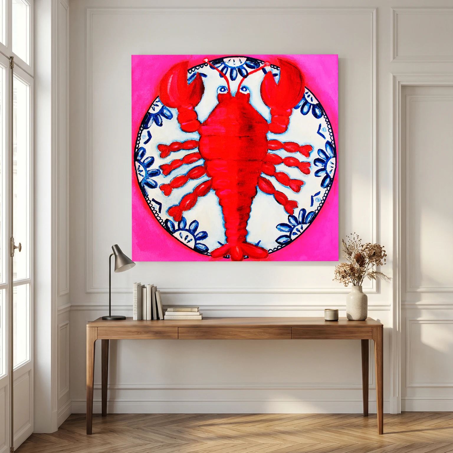 Kreeft met Lef – kleurrijke Fine Art Print op canvas