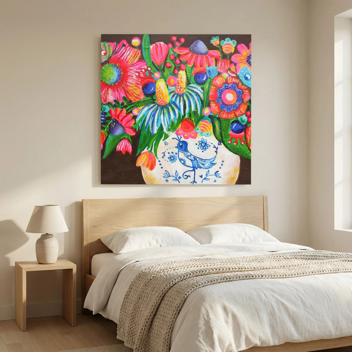 Delfts blauw vaasje – kleurrijke Fine Art Print op canvas
