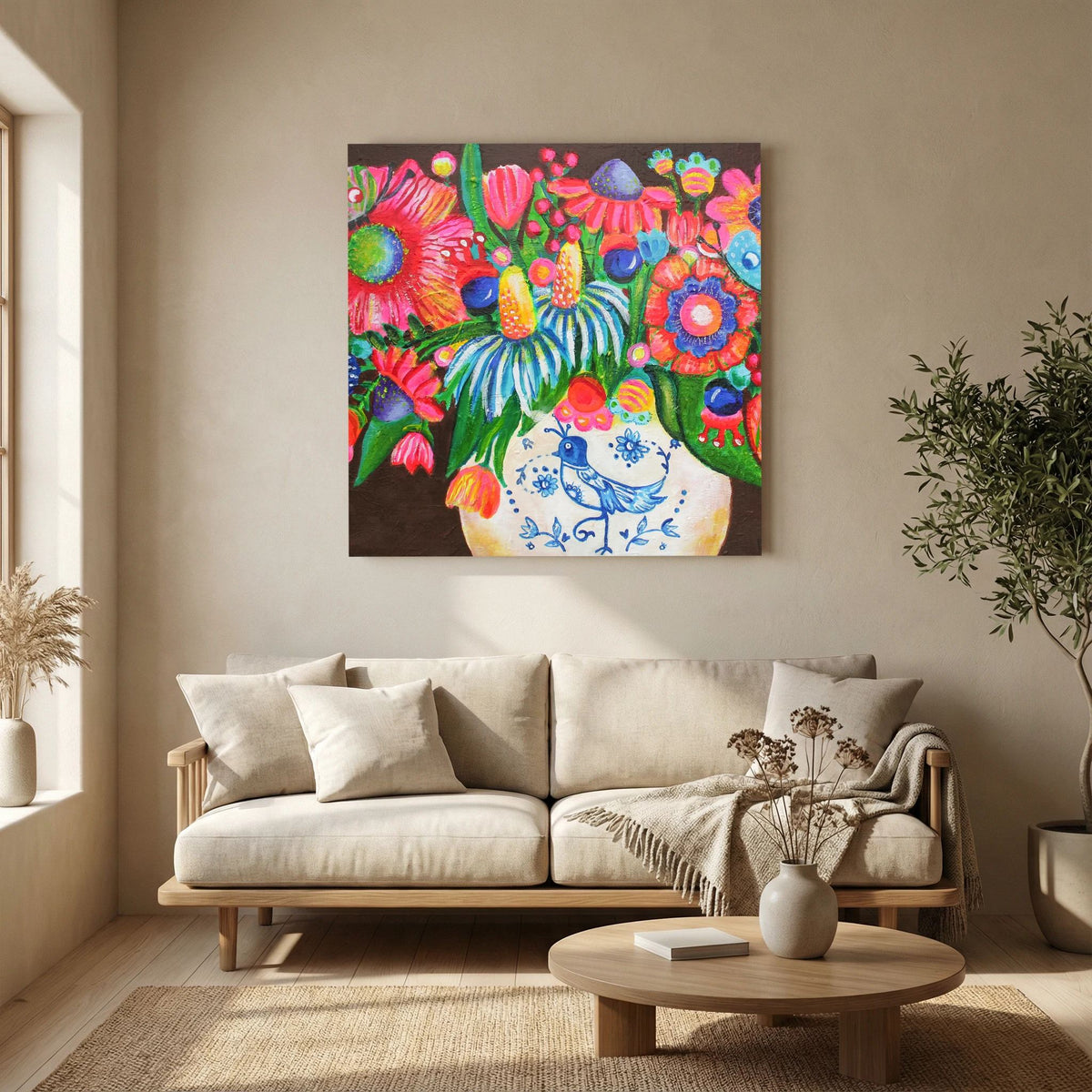 Delfts blauw vaasje – kleurrijke Fine Art Print op canvas