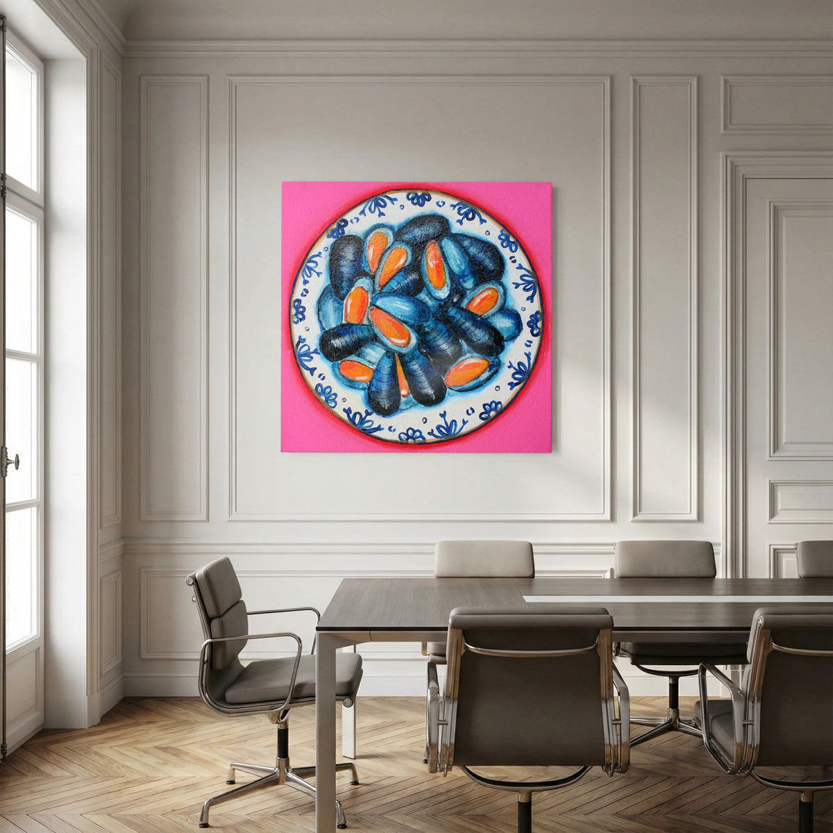 Moules met Lef – kleurrijke Fine Art Print op canvas