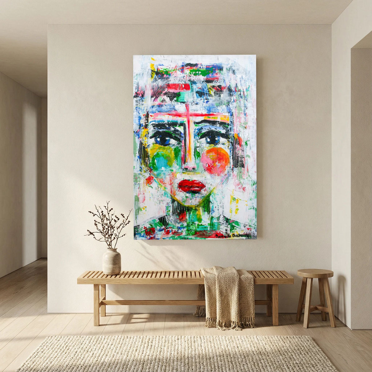 Krachtige vrouw ontwaakt – kleurrijke Fine Art Print op canvas