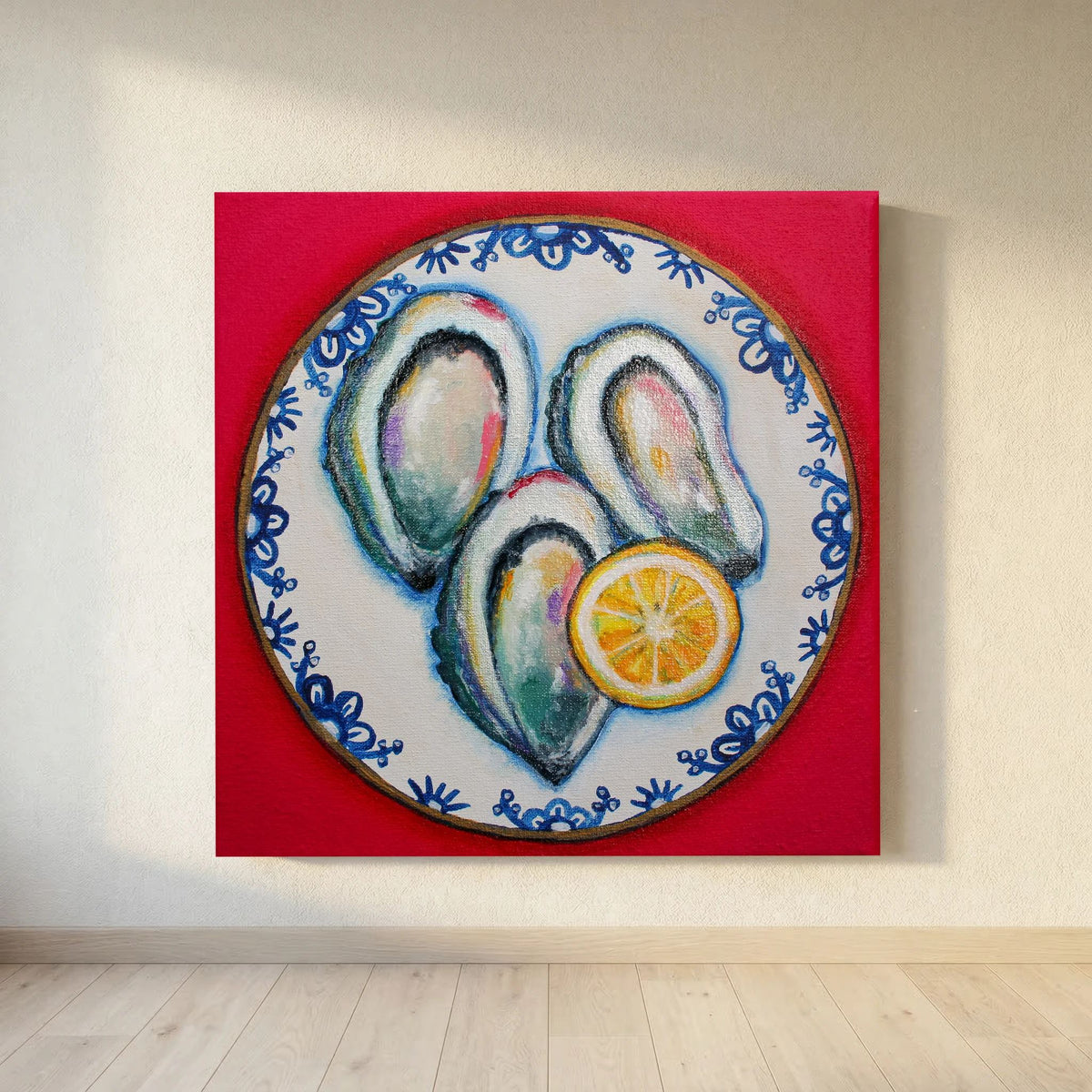 Oesters met Lef – kleurrijke Fine Art Print op canvas