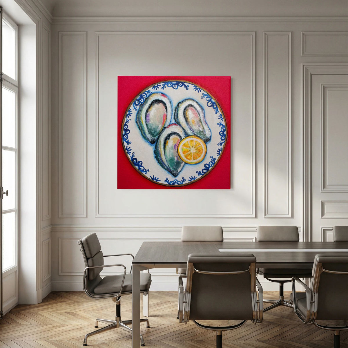 Oesters met Lef – kleurrijke Fine Art Print op canvas