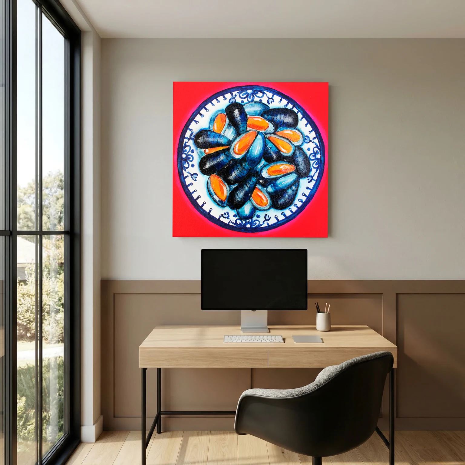 Moules met Lef – kleurrijke Fine Art Print op canvas