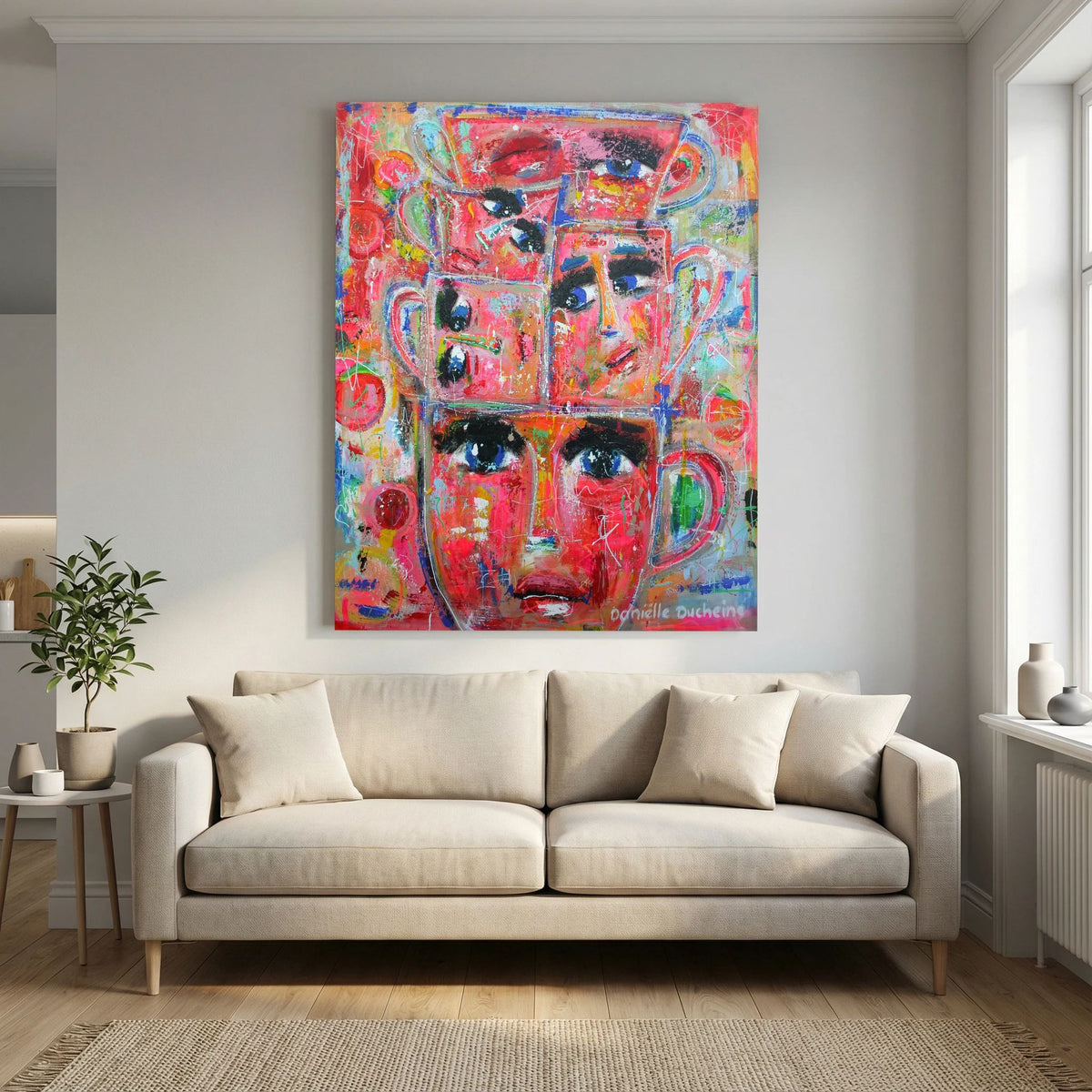 Stapel kopjes - kleurrijke Fine Art Print op canvas