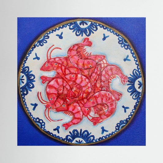 Garnalen met Lef – kleurrijke Fine Art Print op canvas