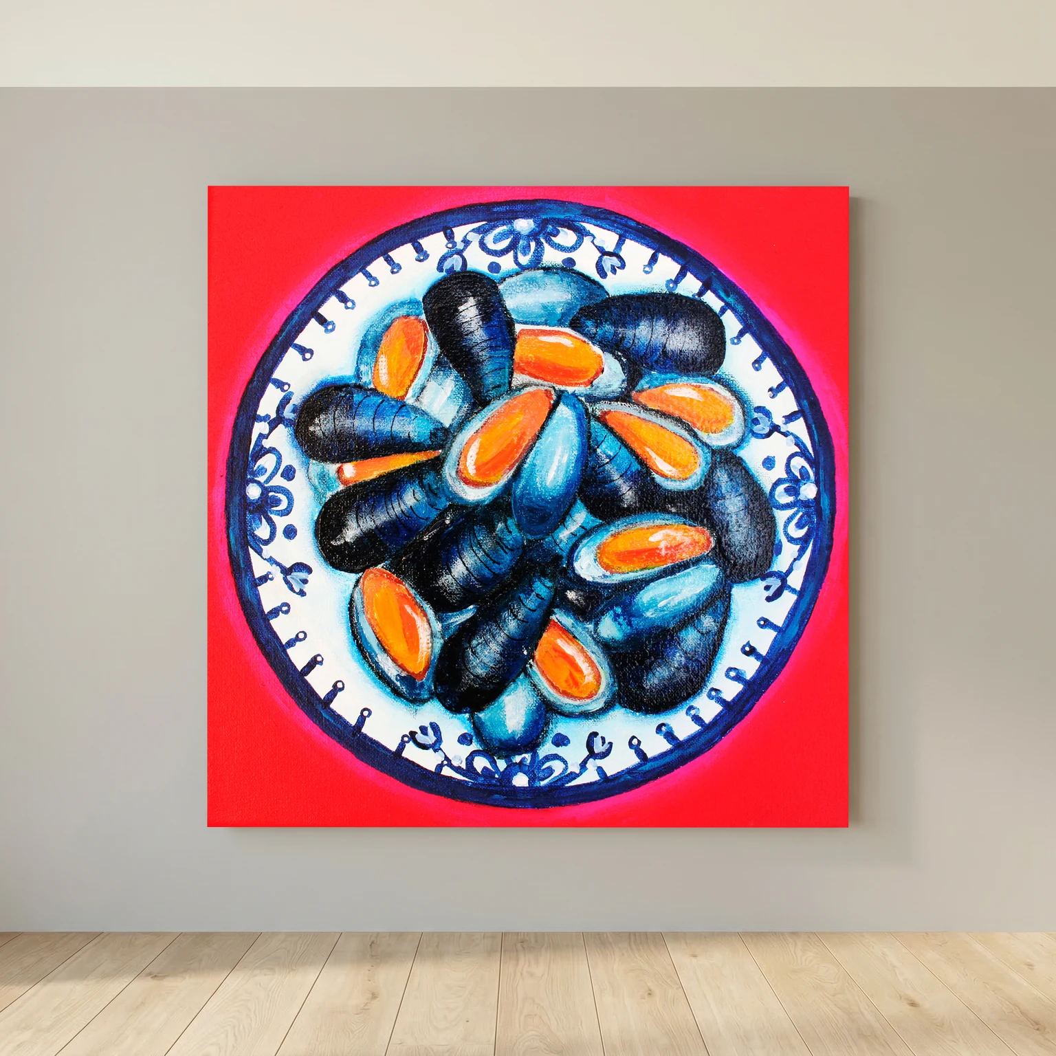 Moules met Lef – kleurrijke Fine Art Print op canvas