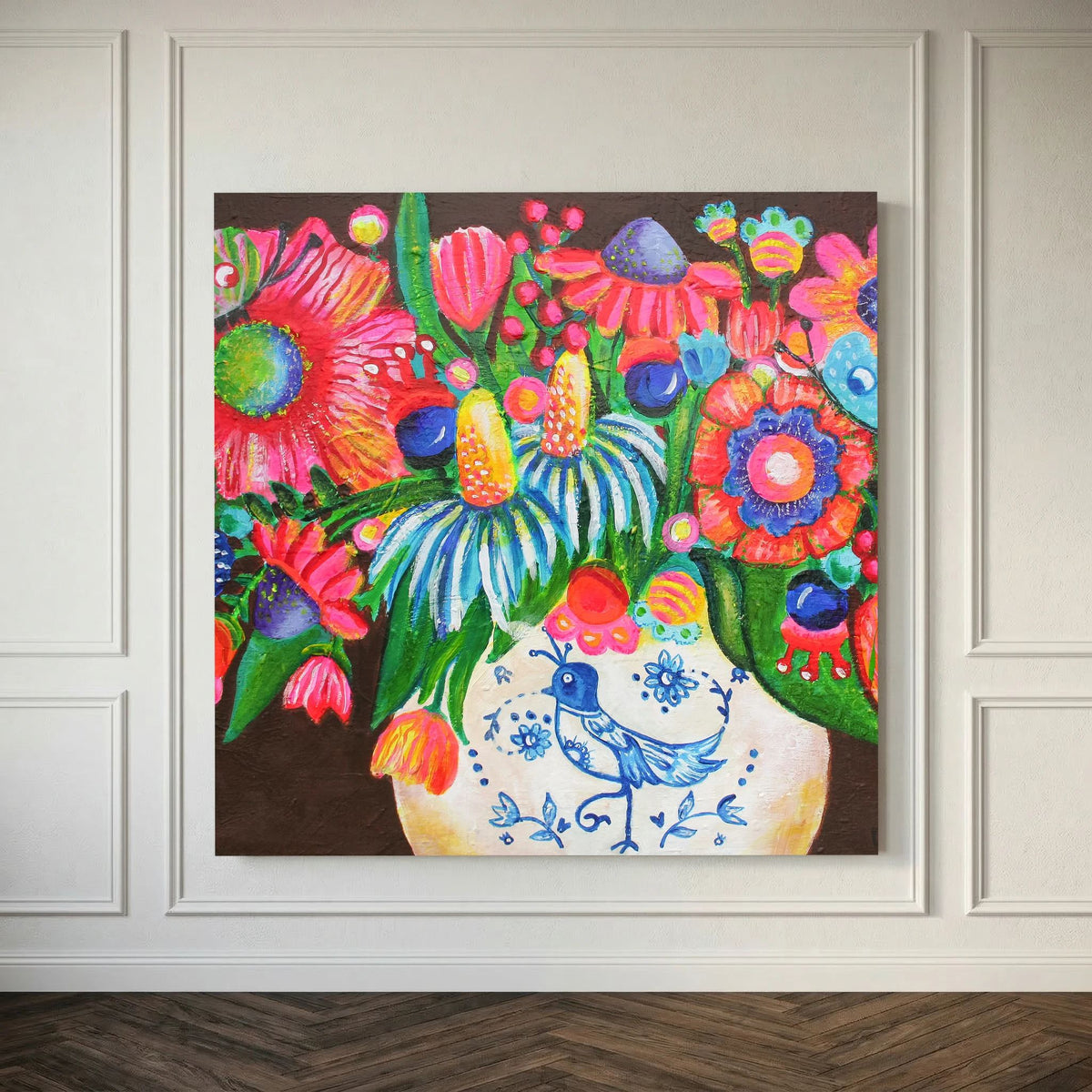 Delfts blauw vaasje – kleurrijke Fine Art Print op canvas