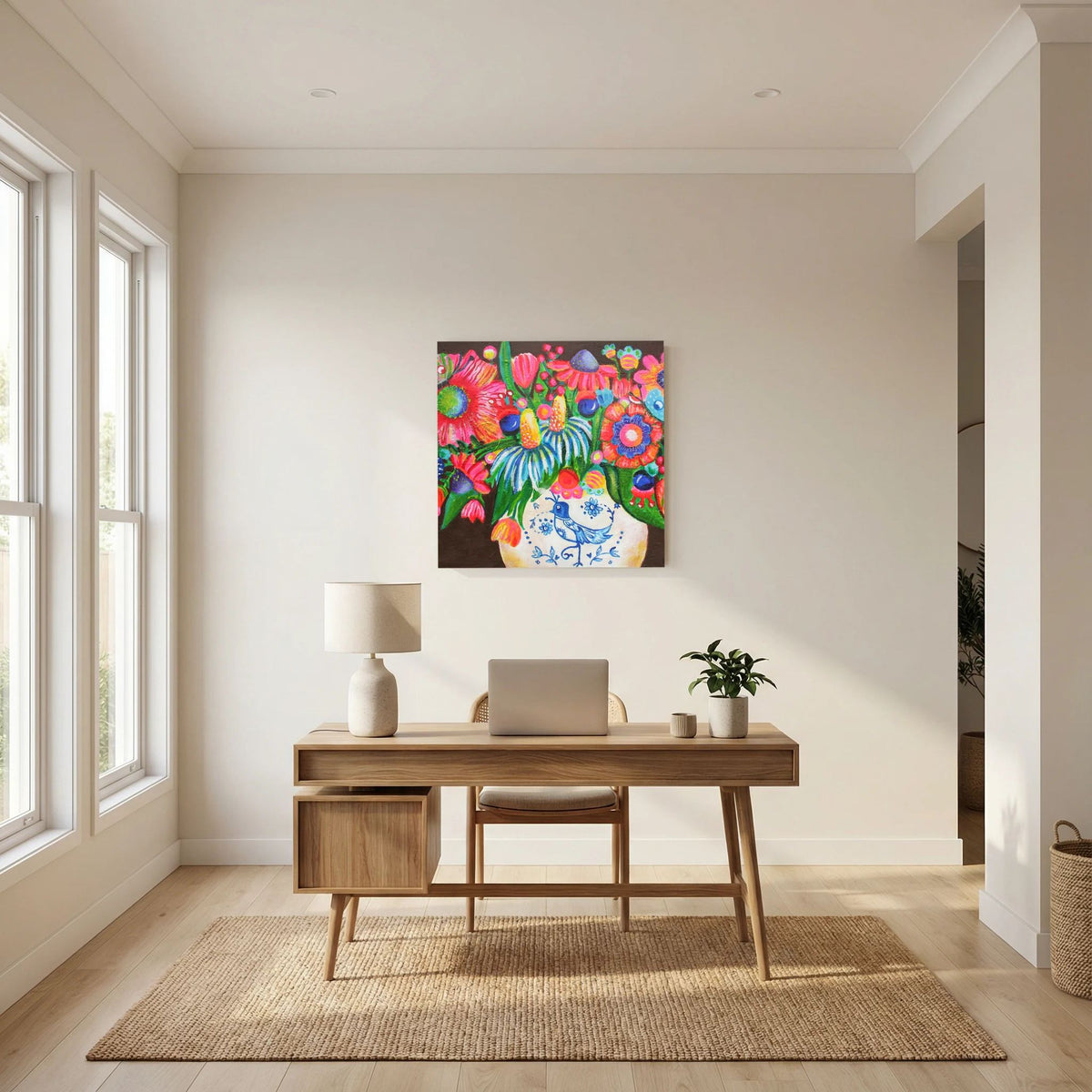 Delfts blauw vaasje – kleurrijke Fine Art Print op canvas