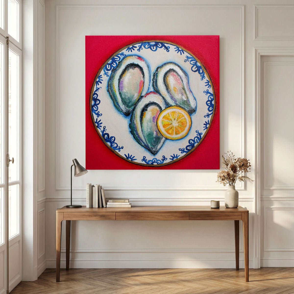 Oesters met Lef – kleurrijke Fine Art Print op canvas