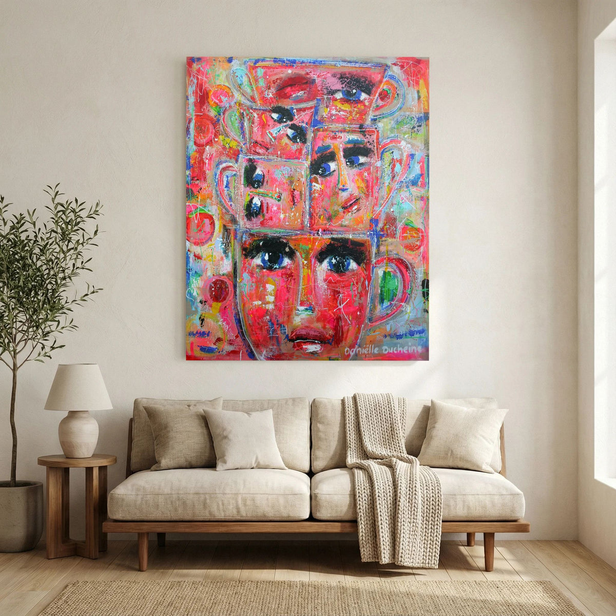 Stapel kopjes - kleurrijke Fine Art Print op canvas
