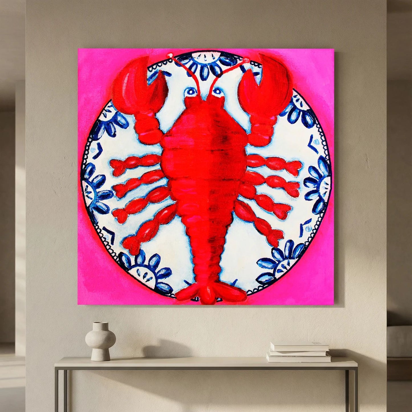 Kreeft met Lef – kleurrijke Fine Art Print op canvas