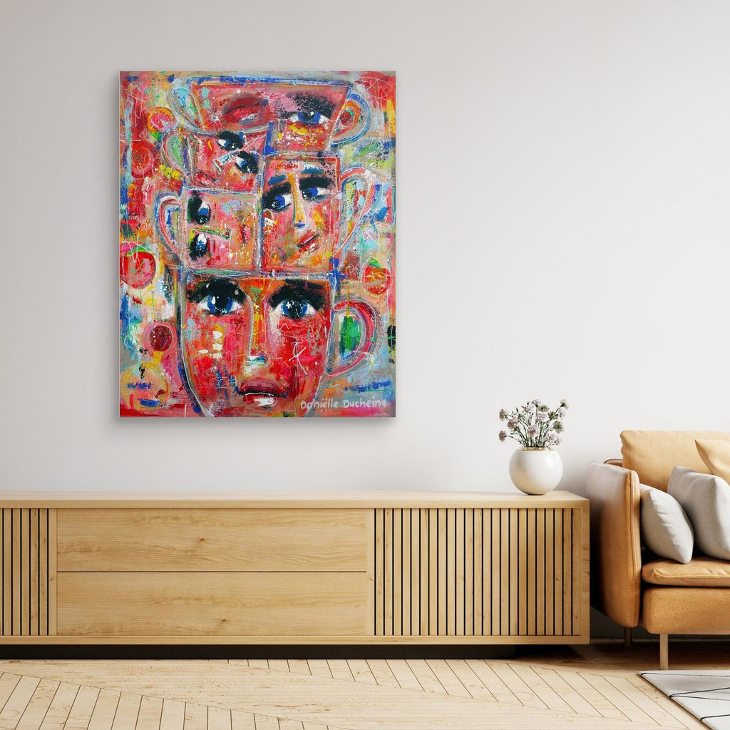 Fine art canvas print – kleurrijk expressief kunstwerk – Stapel kopjes – Danielle Ducheine