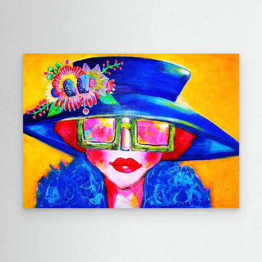 Fine art canvas print – kleurrijk expressief portret – Door een roze bril – Danielle Ducheine