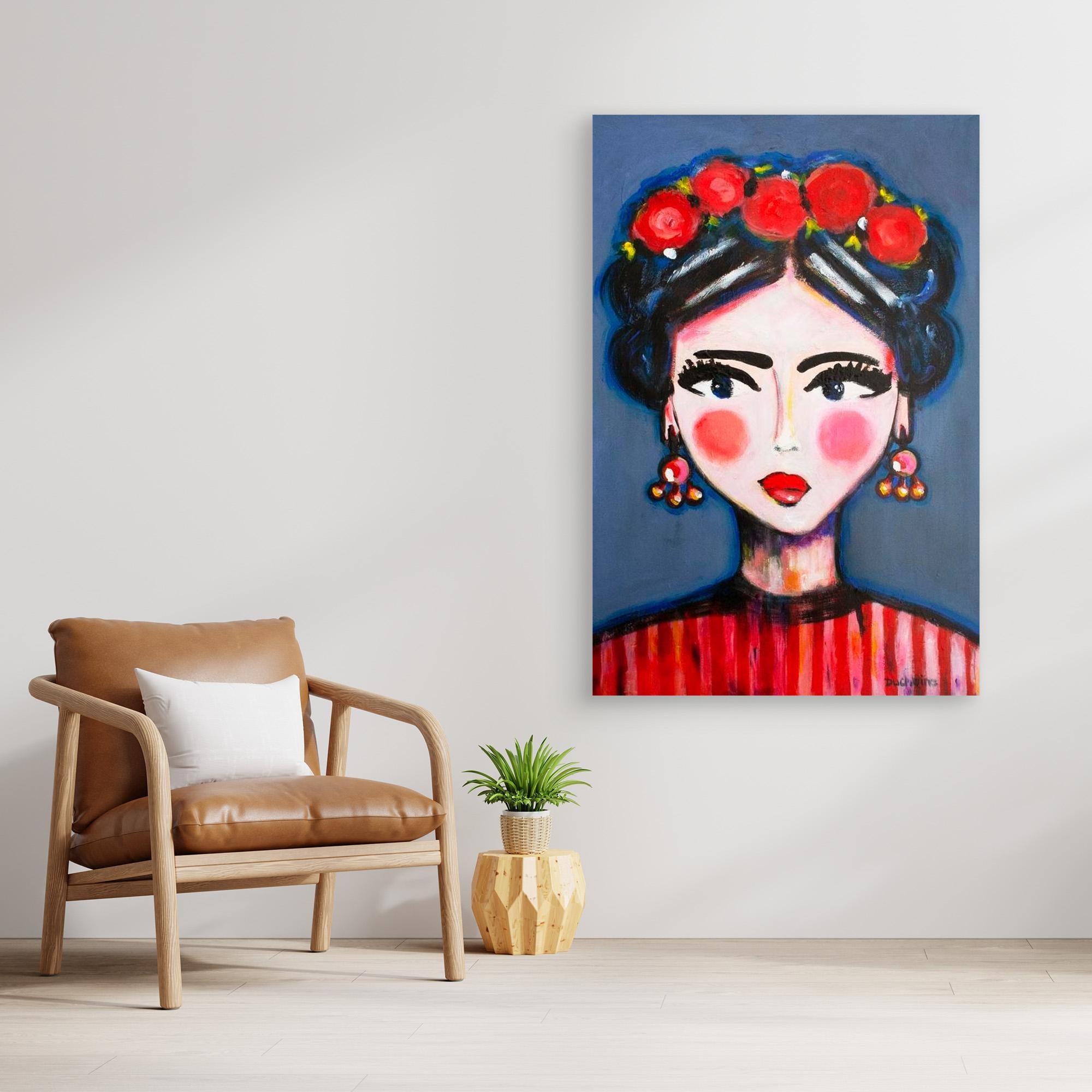 Fine art canvas print – kleurrijk expressief portret – Eliza with Flowers – Danielle Ducheine