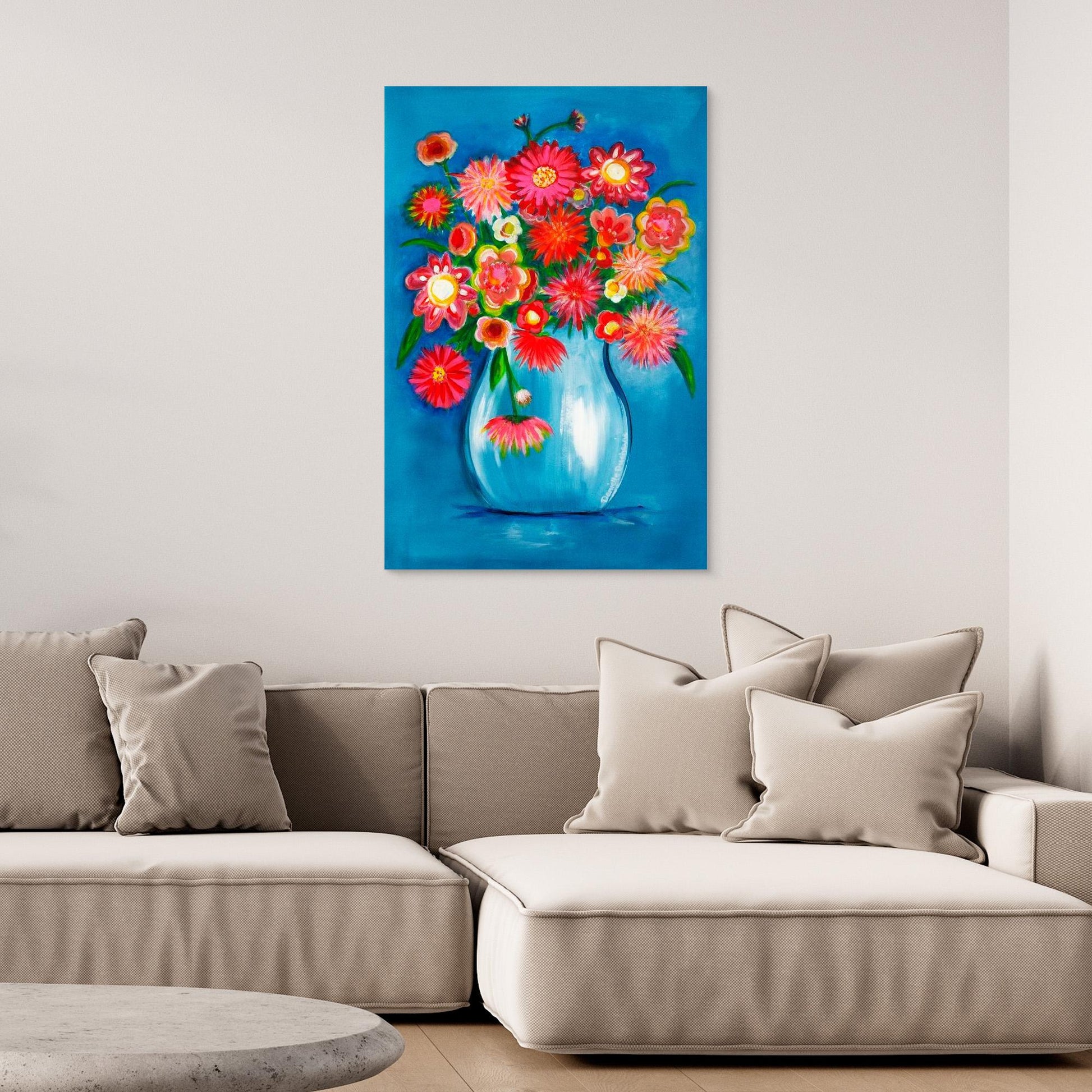 Fine art canvas print – Explosie van kleur – I love Dahlia's – Danielle Ducheine
