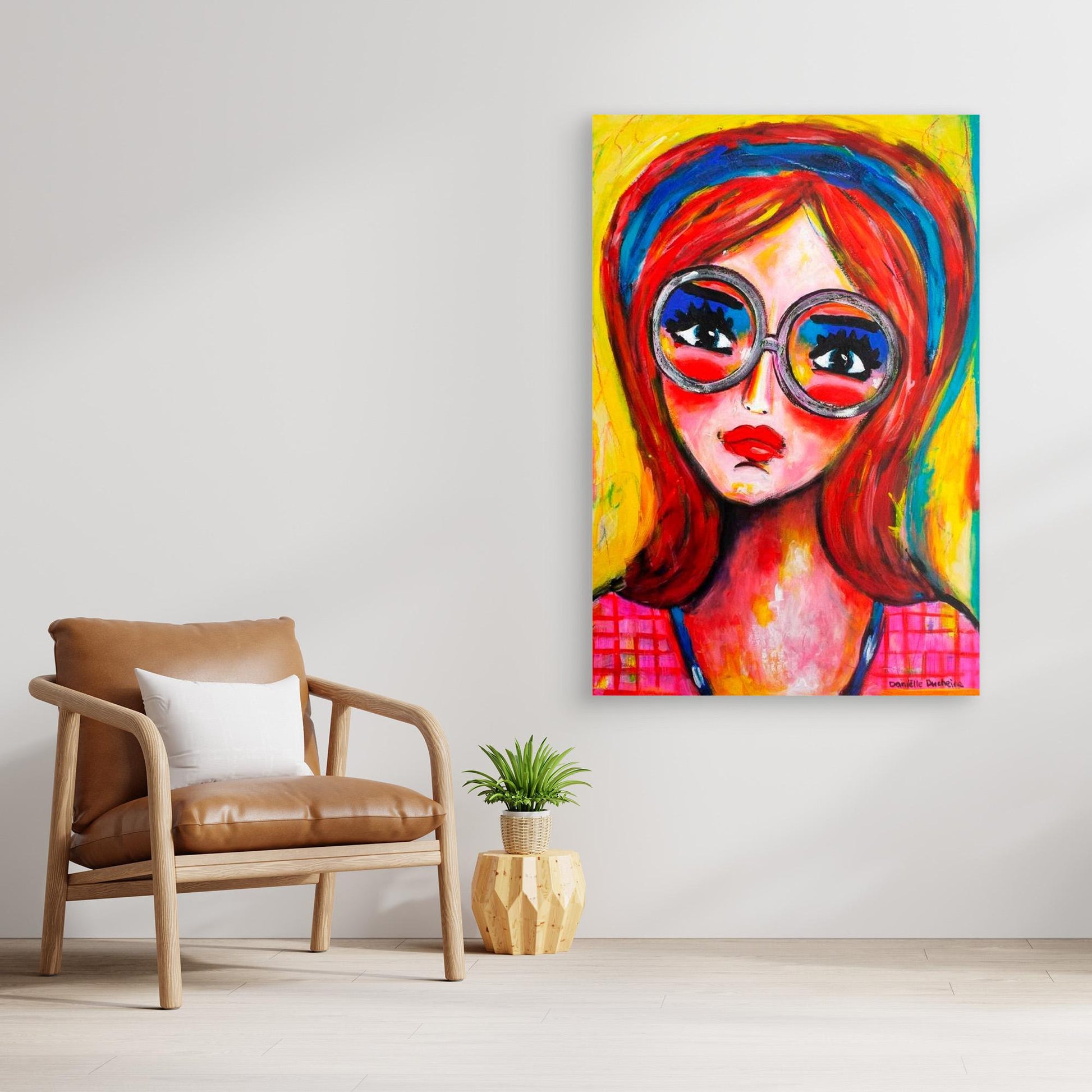 Fine art canvas print – kleurrijk expressief portret – Pink lady Power – Danielle Ducheine