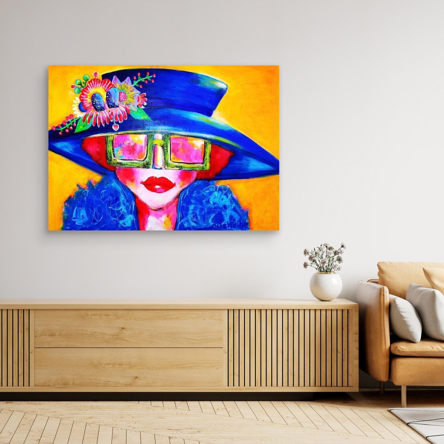 Fine art canvas print – kleurrijk expressief portret – Door een roze bril – Danielle Ducheine