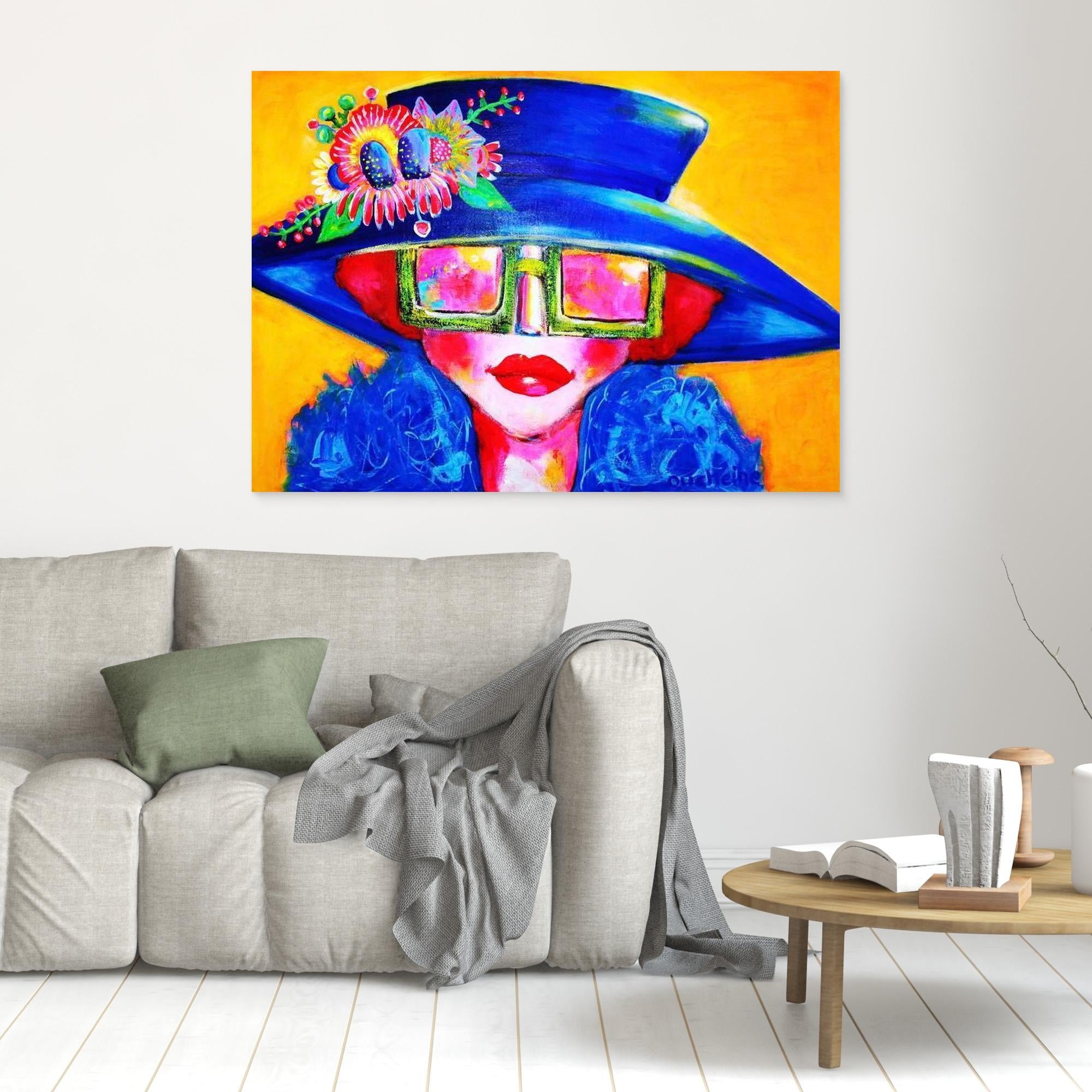 Fine art canvas print – kleurrijk expressief portret – Door een roze bril – Danielle Ducheine