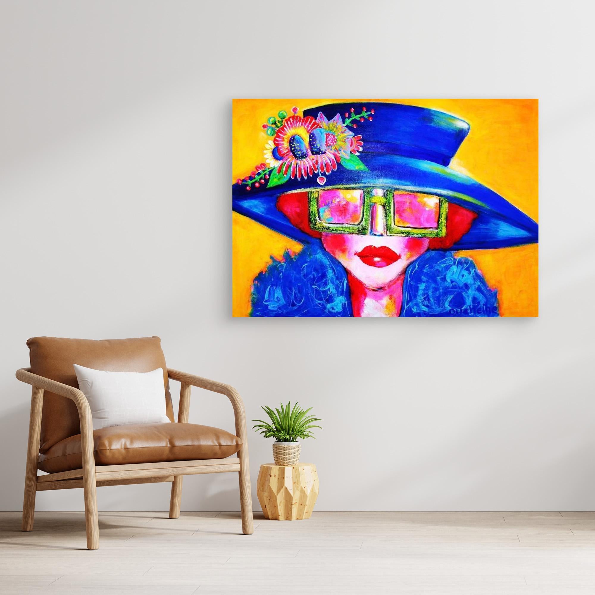 Fine art canvas print – kleurrijk expressief portret – Door een roze bril – Danielle Ducheine