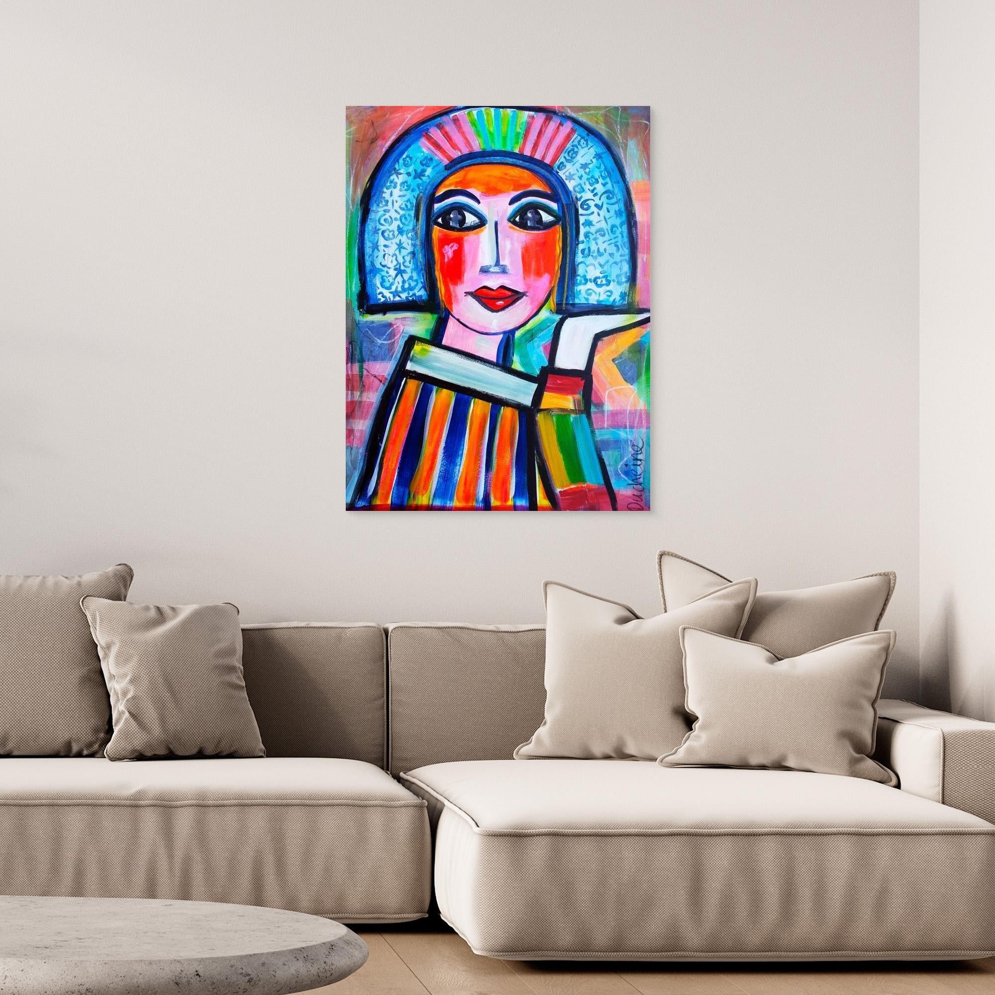 Fine art canvas print – kleurrijk expressief portret – Fietje vol kleur – Danielle Ducheine